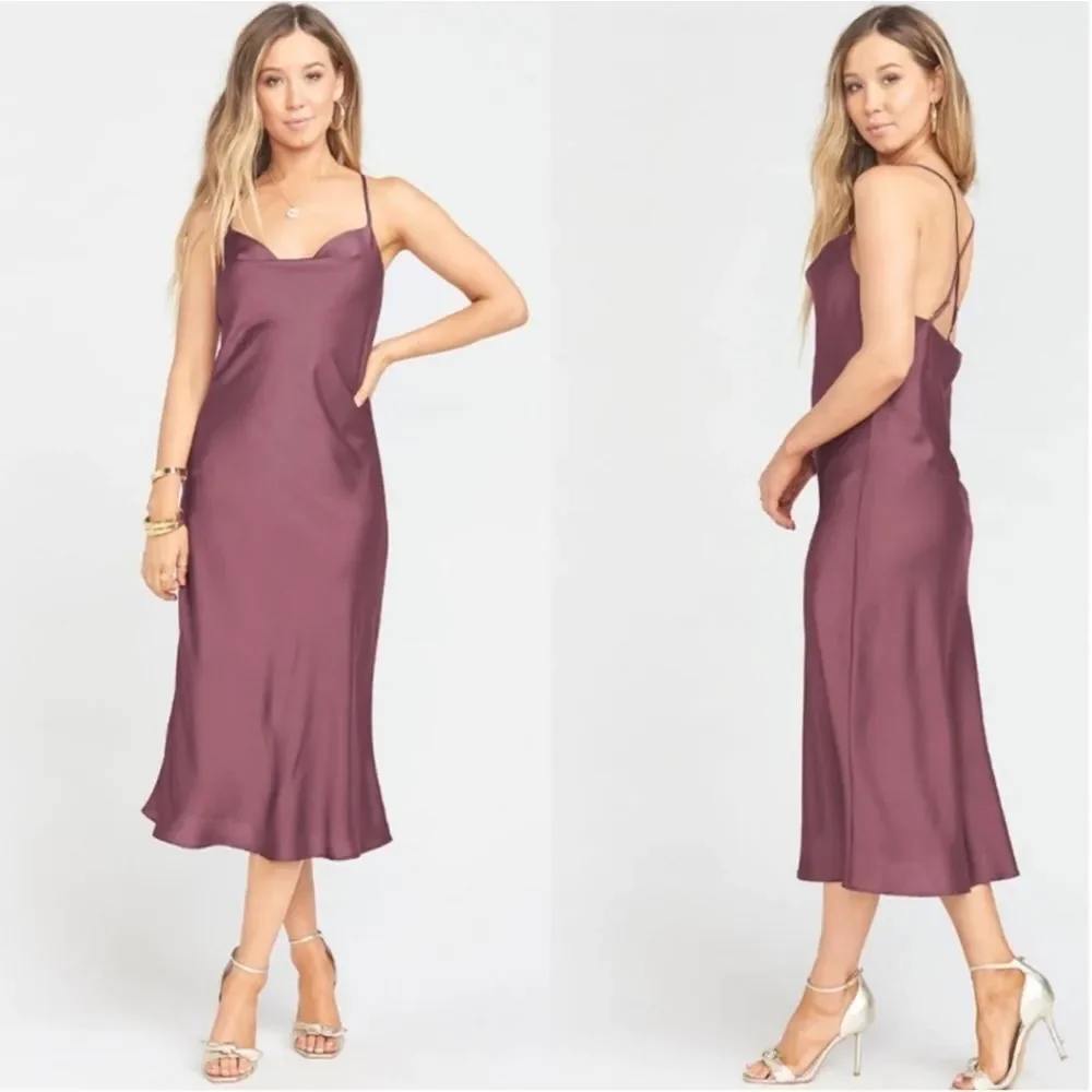 Show‎ Me Your Mumu NWOT Verona Cowl Dress Plum Satin Deluxe Size Small